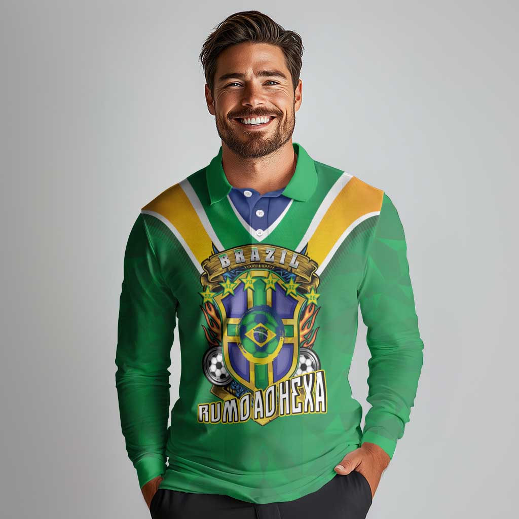 Custom Brazil WC26 Long Sleeve Polo Shirt Future Brasil Rumo Ao Hexa