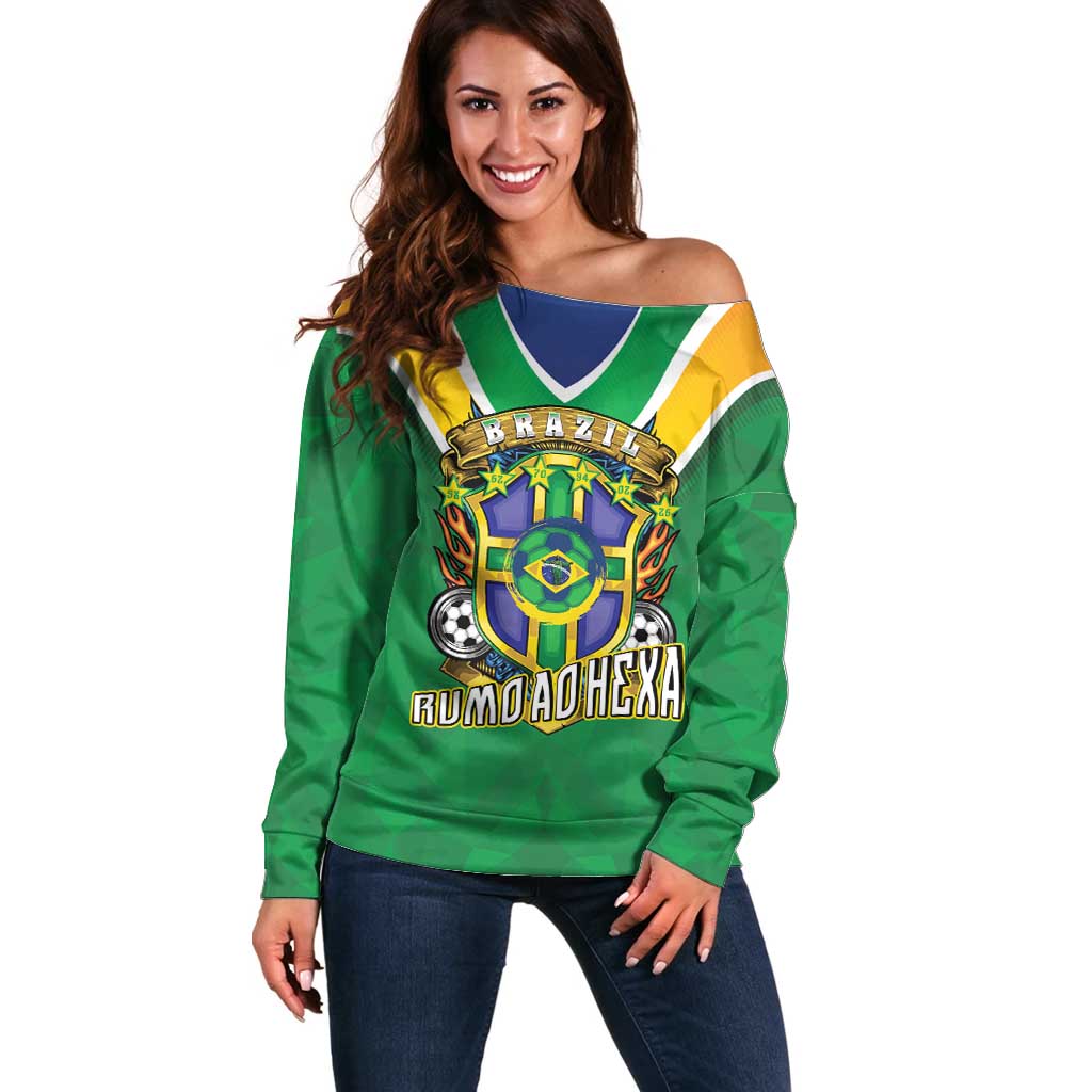 Custom Brazil WC26 Off Shoulder Sweater Future Brasil Rumo Ao Hexa