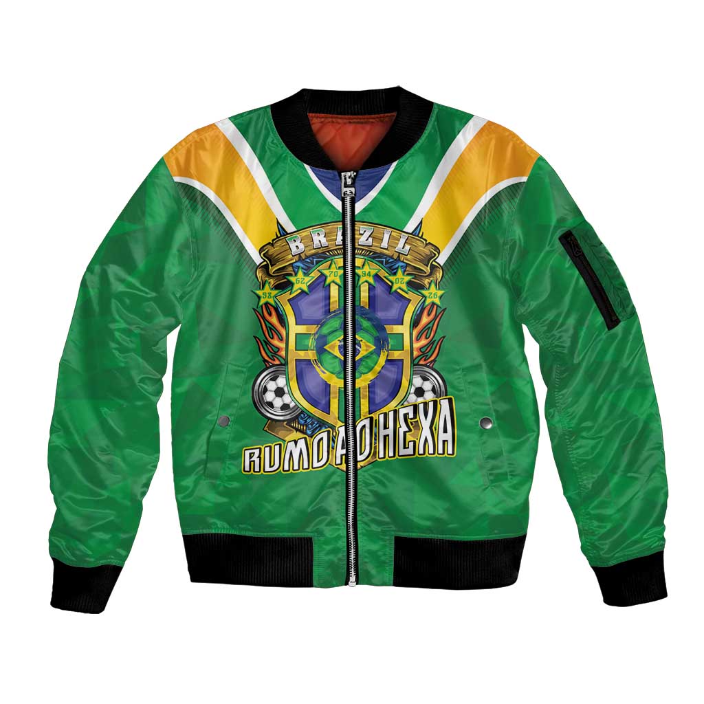 Custom Brazil WC26 Sleeve Zip Bomber Jacket Future Brasil Rumo Ao Hexa
