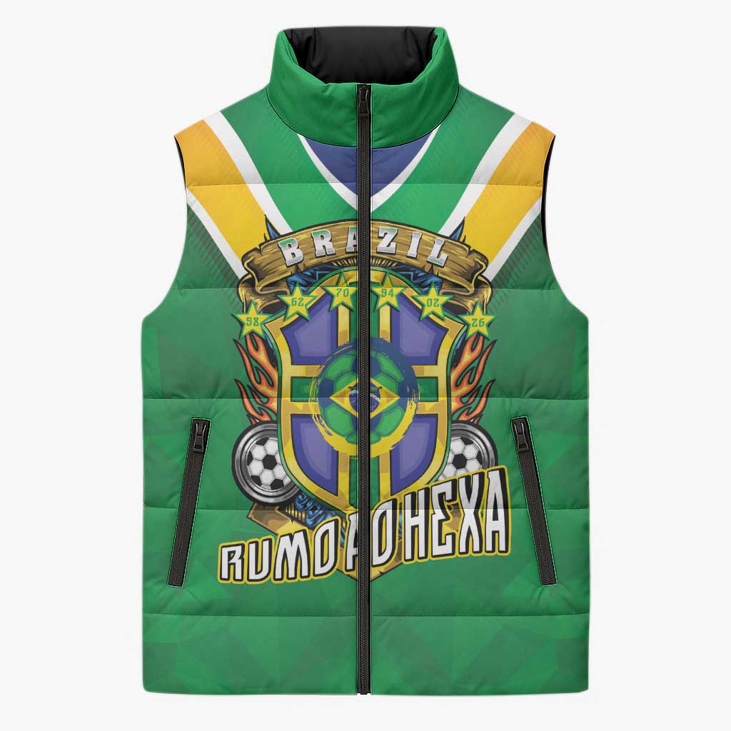 Custom Brazil WC26 Sleeveless Puffer Jacket Future Brasil Rumo Ao Hexa