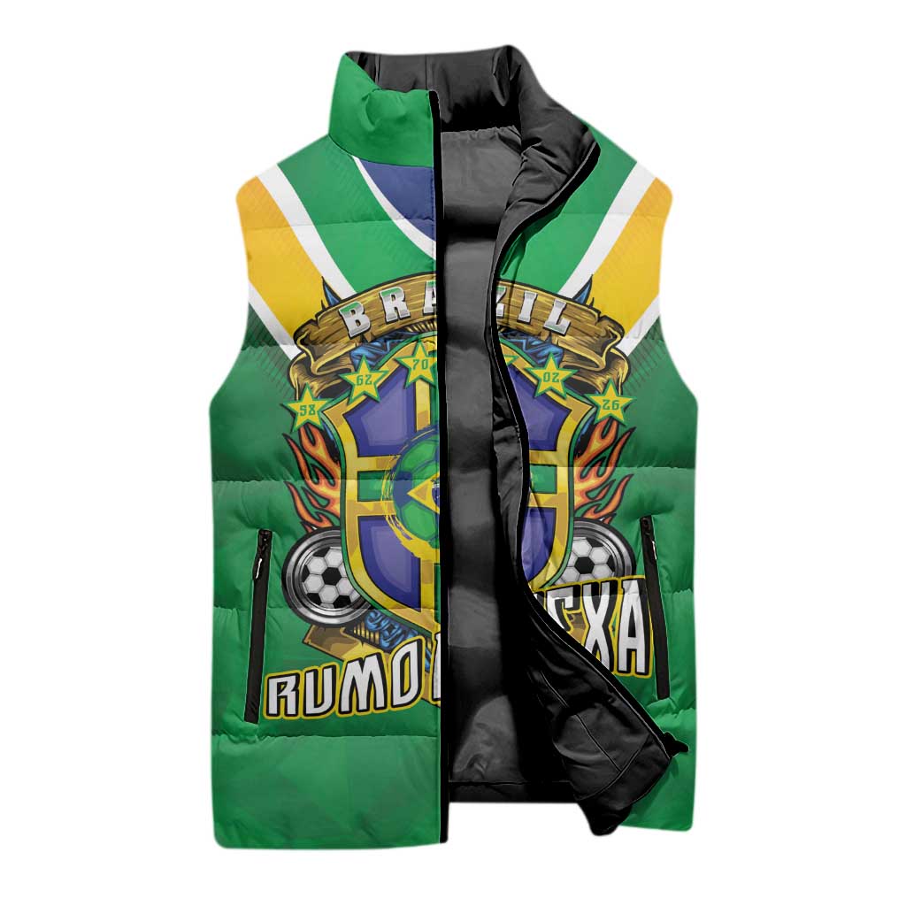 Custom Brazil WC26 Sleeveless Puffer Jacket Future Brasil Rumo Ao Hexa