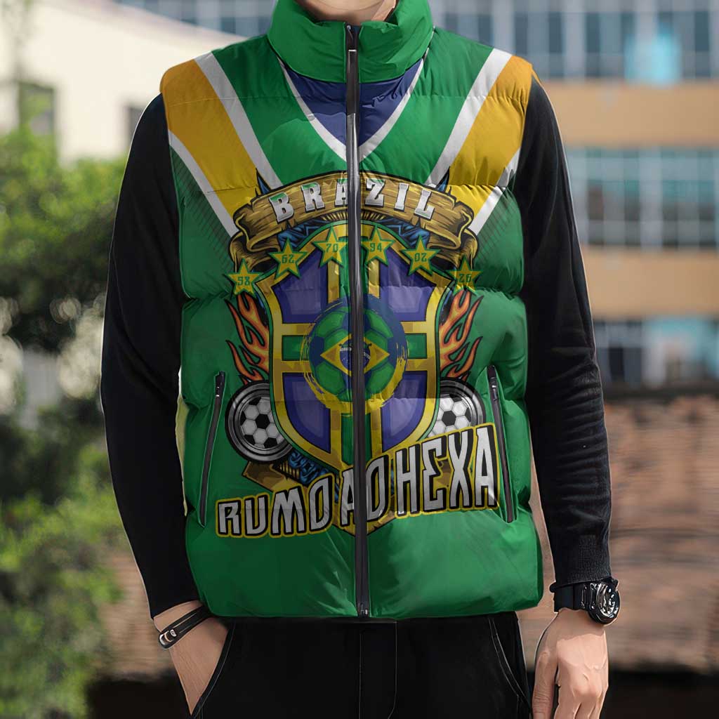 Custom Brazil WC26 Sleeveless Puffer Jacket Future Brasil Rumo Ao Hexa