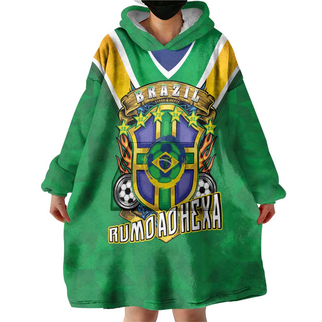Custom Brazil WC26 Wearable Blanket Hoodie Future Brasil Rumo Ao Hexa