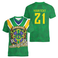 Custom Brazil WC26 Women V-Neck T-Shirt Future Brasil Rumo Ao Hexa