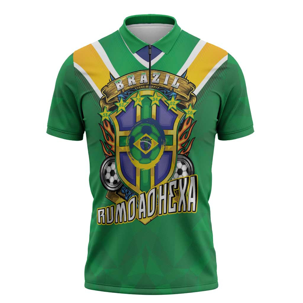 Custom Brazil WC26 Zipper Polo Shirt Future Brasil Rumo Ao Hexa