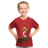 Custom Canada Football Pride Kid T Shirt Take Me To America Maple Leaf
