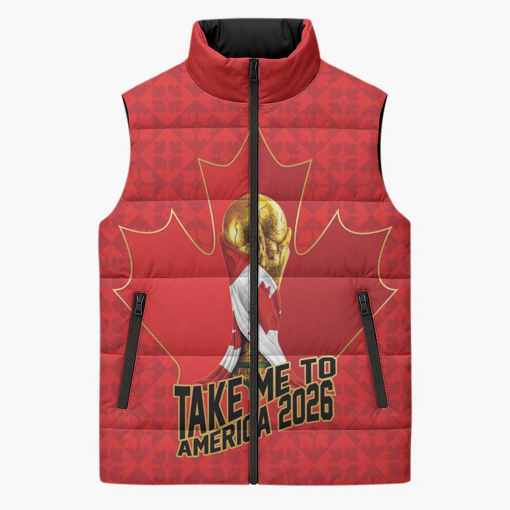 Custom Canada Football Pride Sleeveless Puffer Jacket Take Me To America Maple Leaf