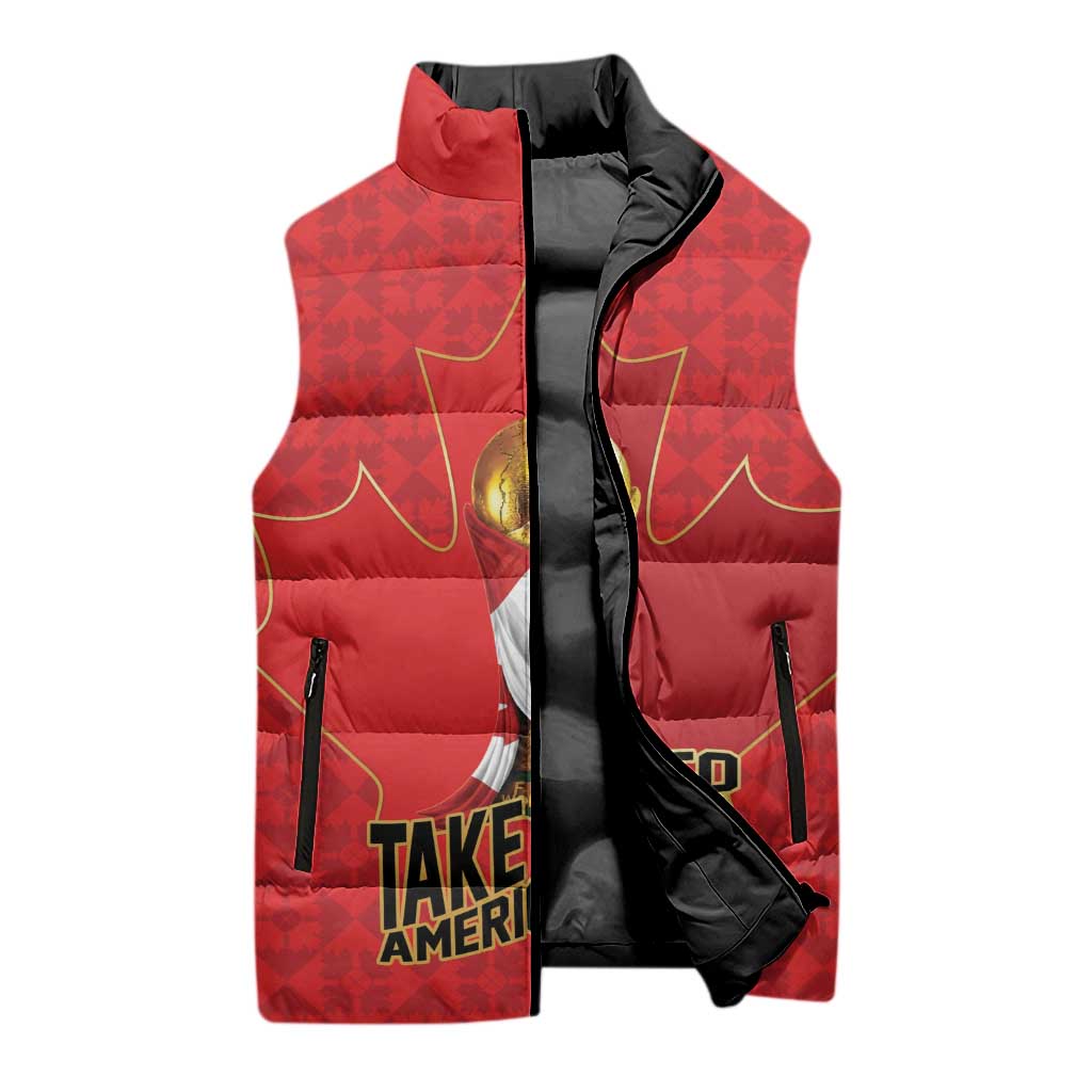 Custom Canada Football Pride Sleeveless Puffer Jacket Take Me To America Maple Leaf