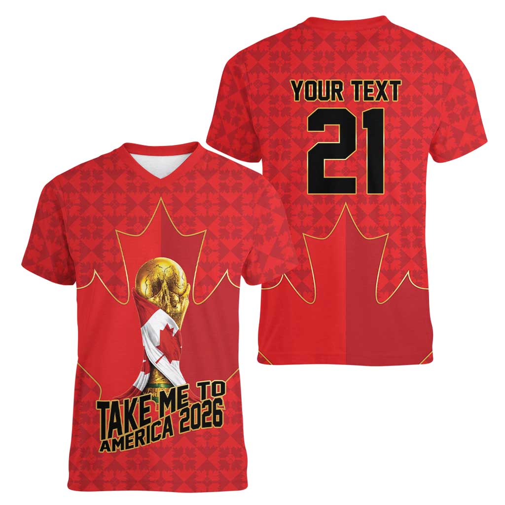 Custom Canada Football Pride Women V-Neck T-Shirt Take Me To America Maple Leaf