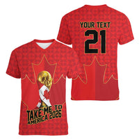 Custom Canada Football Pride Women V-Neck T-Shirt Take Me To America Maple Leaf