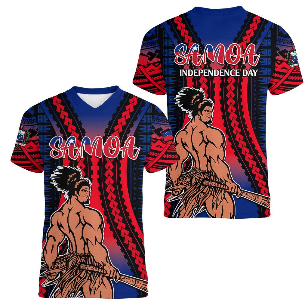 Polynesian Samoa Independence Day Women V Neck T Shirt Polynesian Pacific Tribal - Wonder Print Shop
