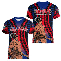 Polynesian Samoa Independence Day Women V Neck T Shirt Polynesian Pacific Tribal - Wonder Print Shop