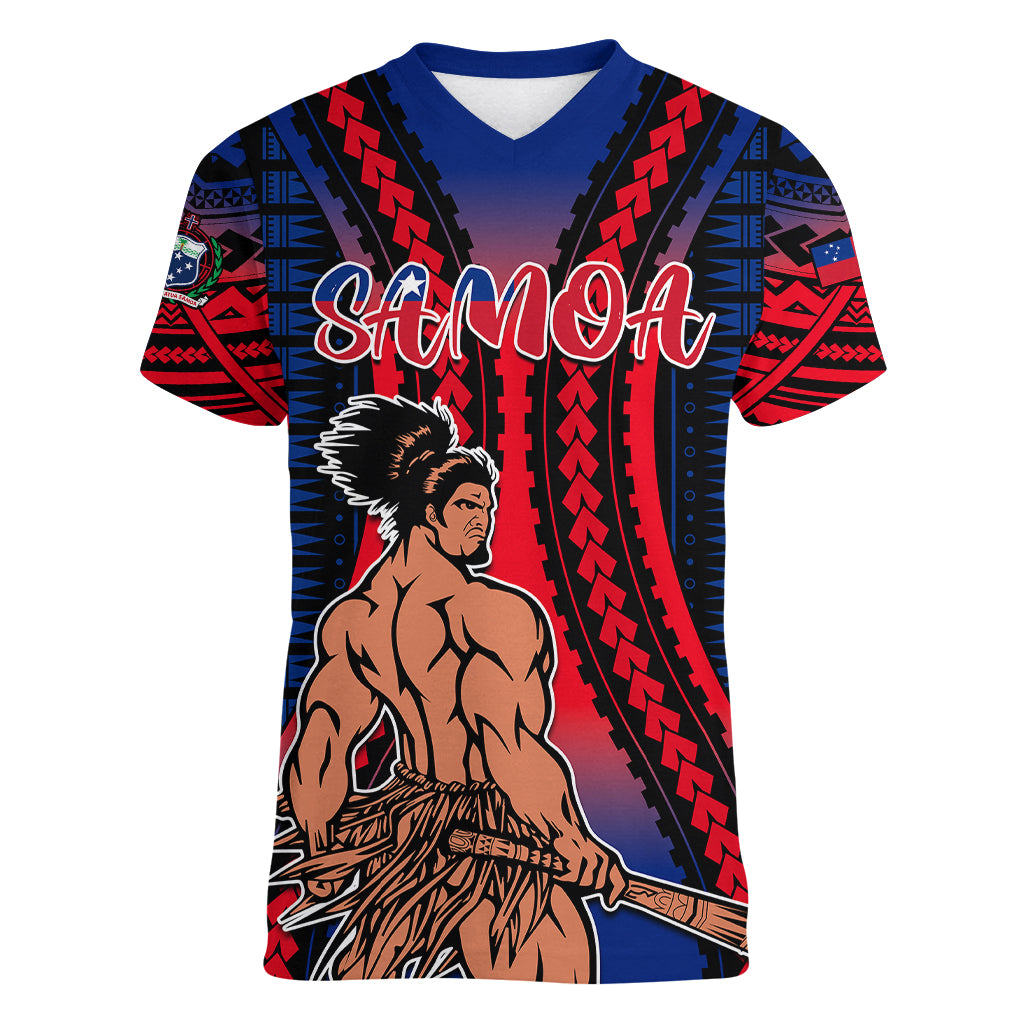 Custom Polynesian Samoa Independence Day Women V Neck T Shirt Polynesian Pacific Tribal - Wonder Print Shop