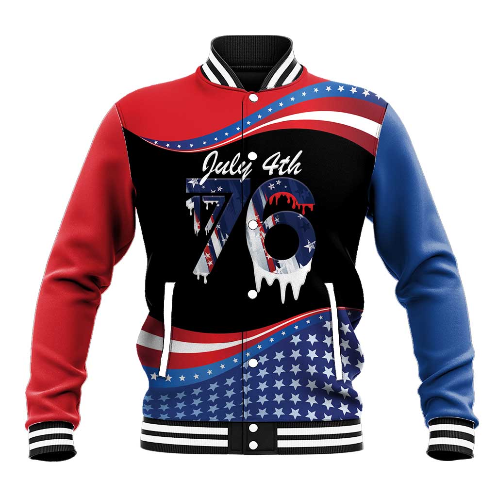 Funny Ice Cream 1776 Drip Personalized Baseball Jacket American Flag 4th Of July