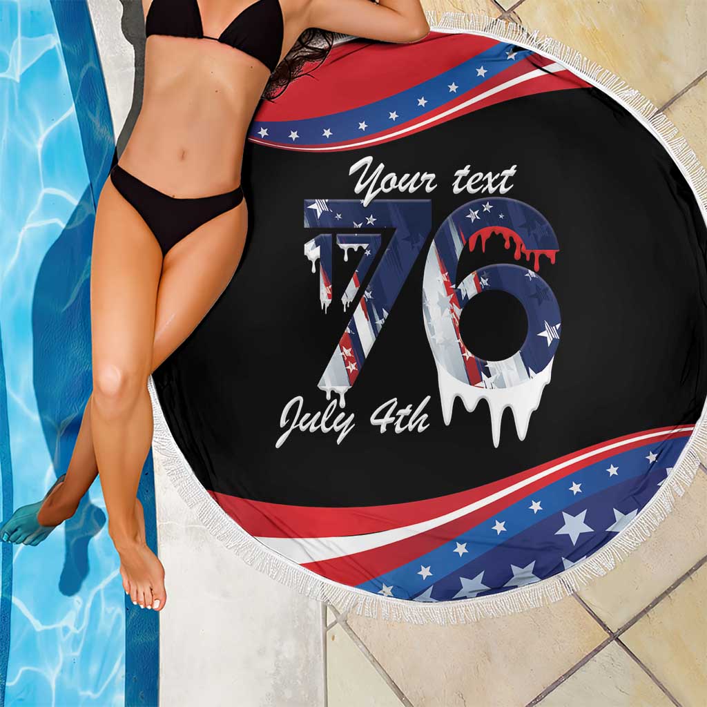 Funny Ice Cream 1776 Drip Personalized Beach Blanket American Flag 4th Of July