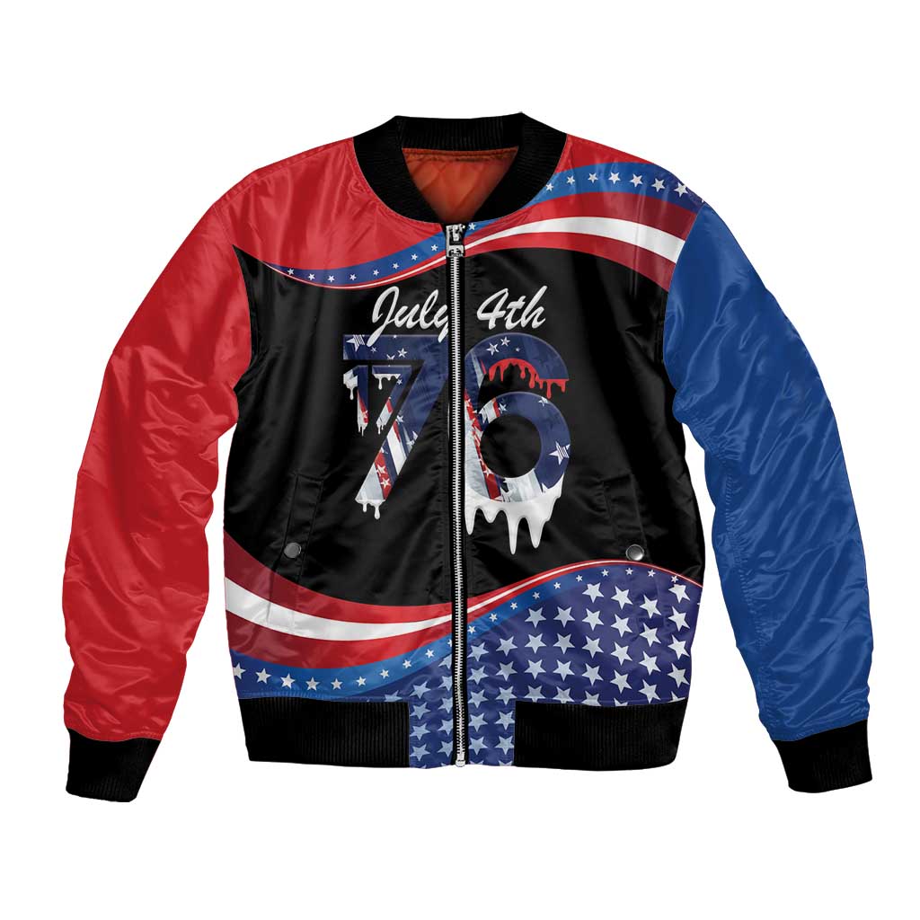 Funny Ice Cream 1776 Drip Personalized Bomber Jacket American Flag 4th Of July
