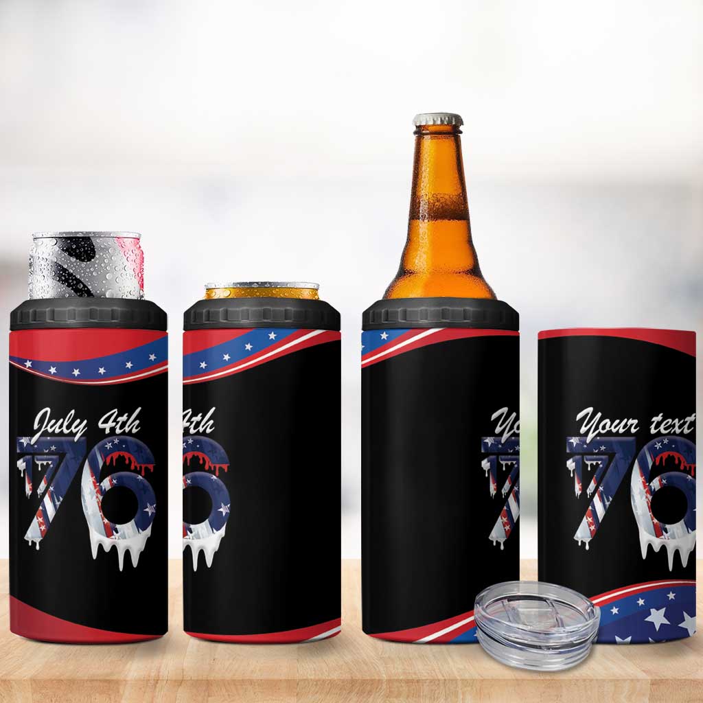 Funny Ice Cream 1776 Drip Personalized 4 in 1 Can Cooler Tumbler American Flag 4th Of July