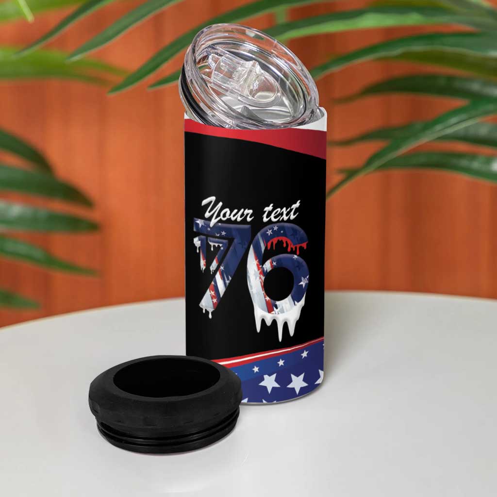 Funny Ice Cream 1776 Drip Personalized 4 in 1 Can Cooler Tumbler American Flag 4th Of July