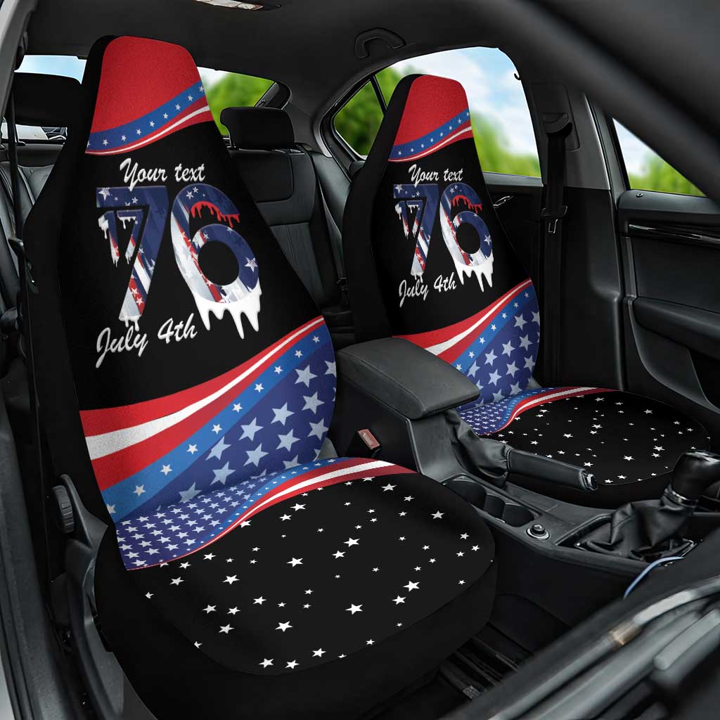 Funny Ice Cream 1776 Drip Personalized Car Seat Cover American Flag 4th Of July