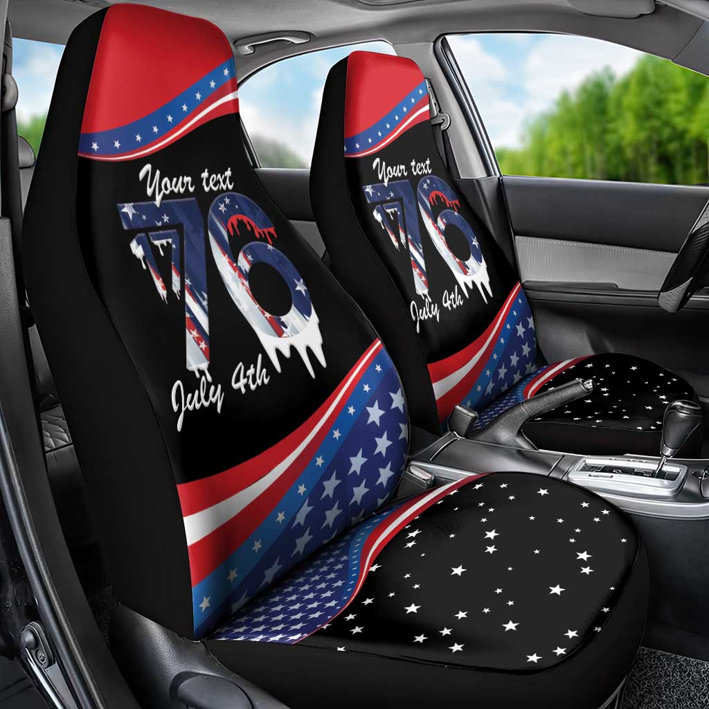 Funny Ice Cream 1776 Drip Personalized Car Seat Cover American Flag 4th Of July