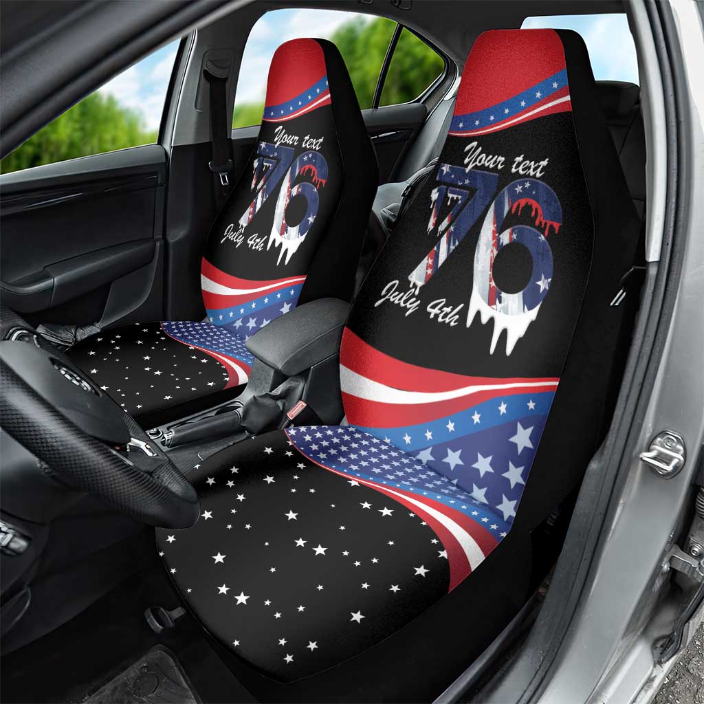 Funny Ice Cream 1776 Drip Personalized Car Seat Cover American Flag 4th Of July