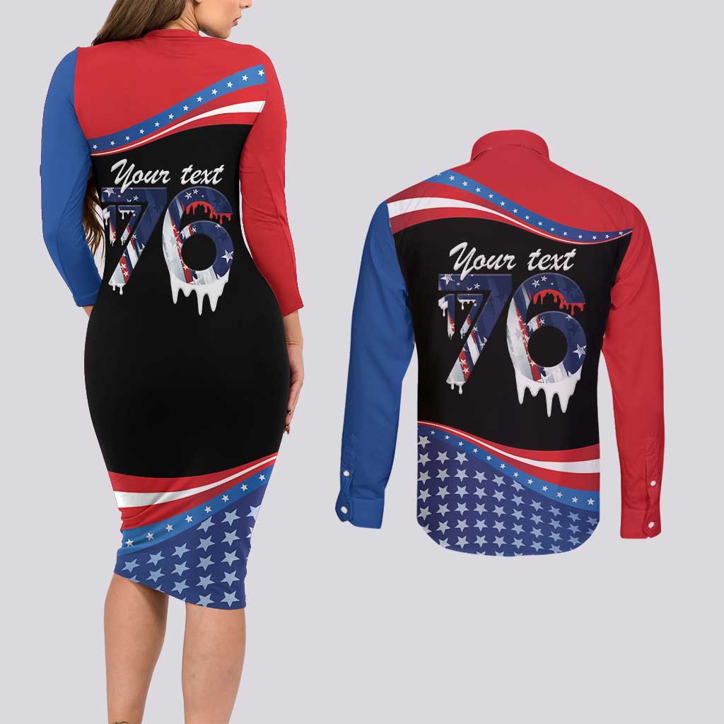 Funny Ice Cream 1776 Drip Personalized Couples Matching Long Sleeve Bodycon Dress and Long Sleeve Button Shirt American Flag 4th Of July