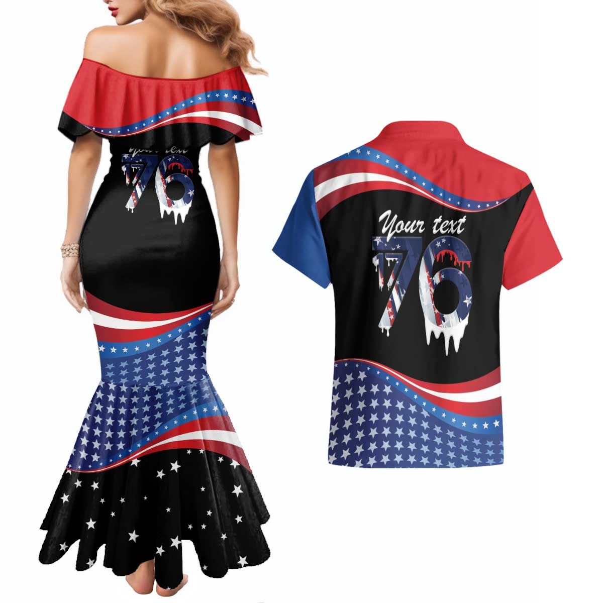 Funny Ice Cream 1776 Drip Personalized Couples Matching Mermaid Dress and Hawaiian Shirt American Flag 4th Of July
