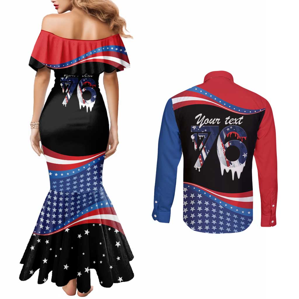 Funny Ice Cream 1776 Drip Personalized Couples Matching Mermaid Dress and Long Sleeve Button Shirt American Flag 4th Of July