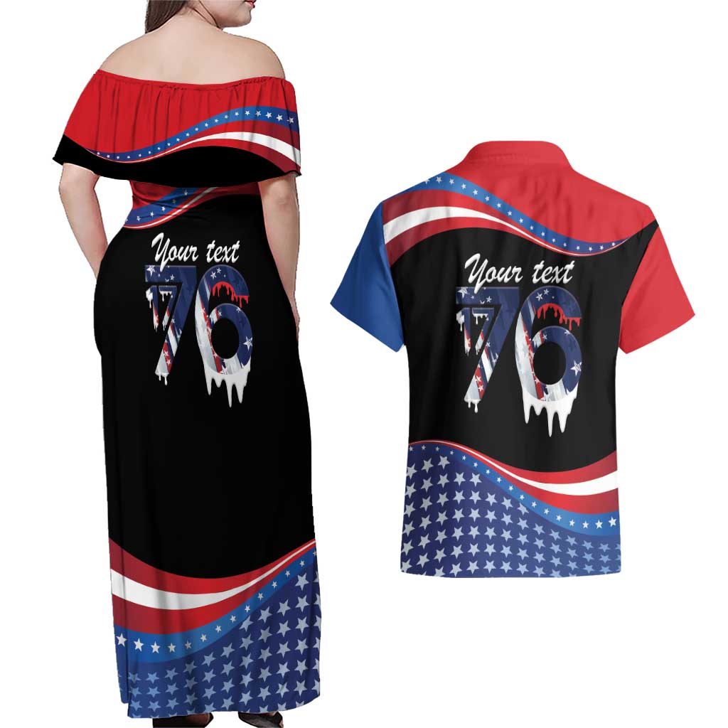 Funny Ice Cream 1776 Drip Personalized Couples Matching Off Shoulder Maxi Dress and Hawaiian Shirt American Flag 4th Of July