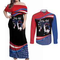Funny Ice Cream 1776 Drip Personalized Couples Matching Off Shoulder Maxi Dress and Long Sleeve Button Shirt American Flag 4th Of July