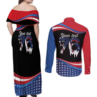 Funny Ice Cream 1776 Drip Personalized Couples Matching Off Shoulder Maxi Dress and Long Sleeve Button Shirt American Flag 4th Of July