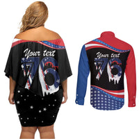 Funny Ice Cream 1776 Drip Personalized Couples Matching Off Shoulder Short Dress and Long Sleeve Button Shirt American Flag 4th Of July