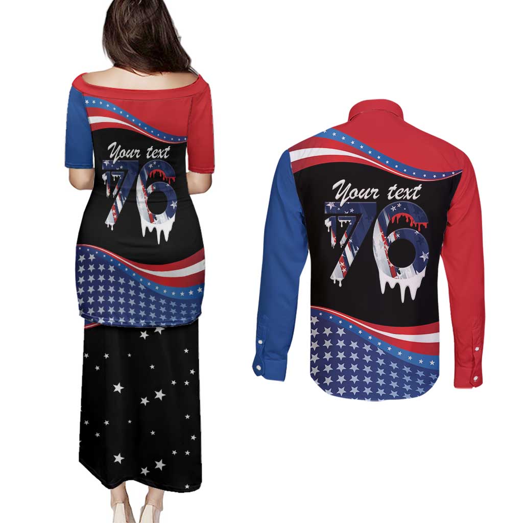 Funny Ice Cream 1776 Drip Personalized Couples Matching Puletasi and Long Sleeve Button Shirt American Flag 4th Of July