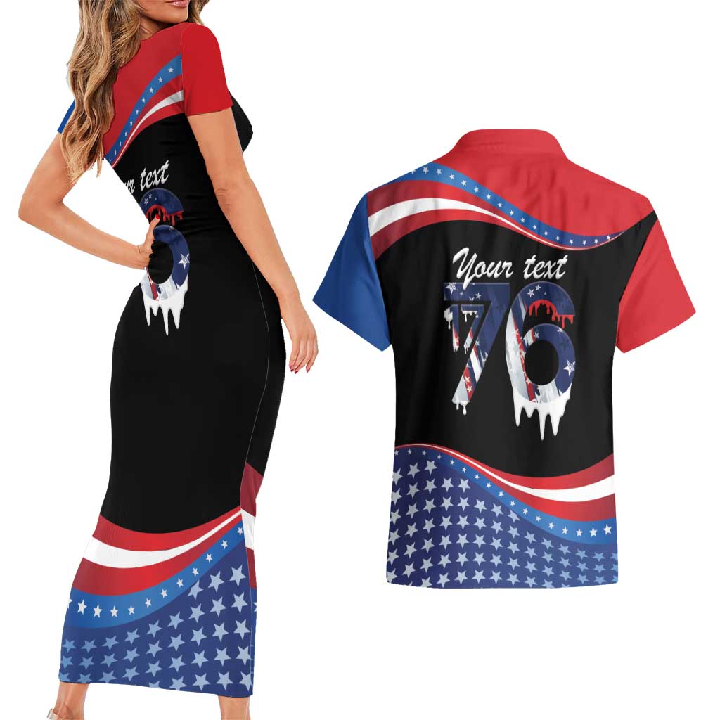 Funny Ice Cream 1776 Drip Personalized Couples Matching Short Sleeve Bodycon Dress and Hawaiian Shirt American Flag 4th Of July