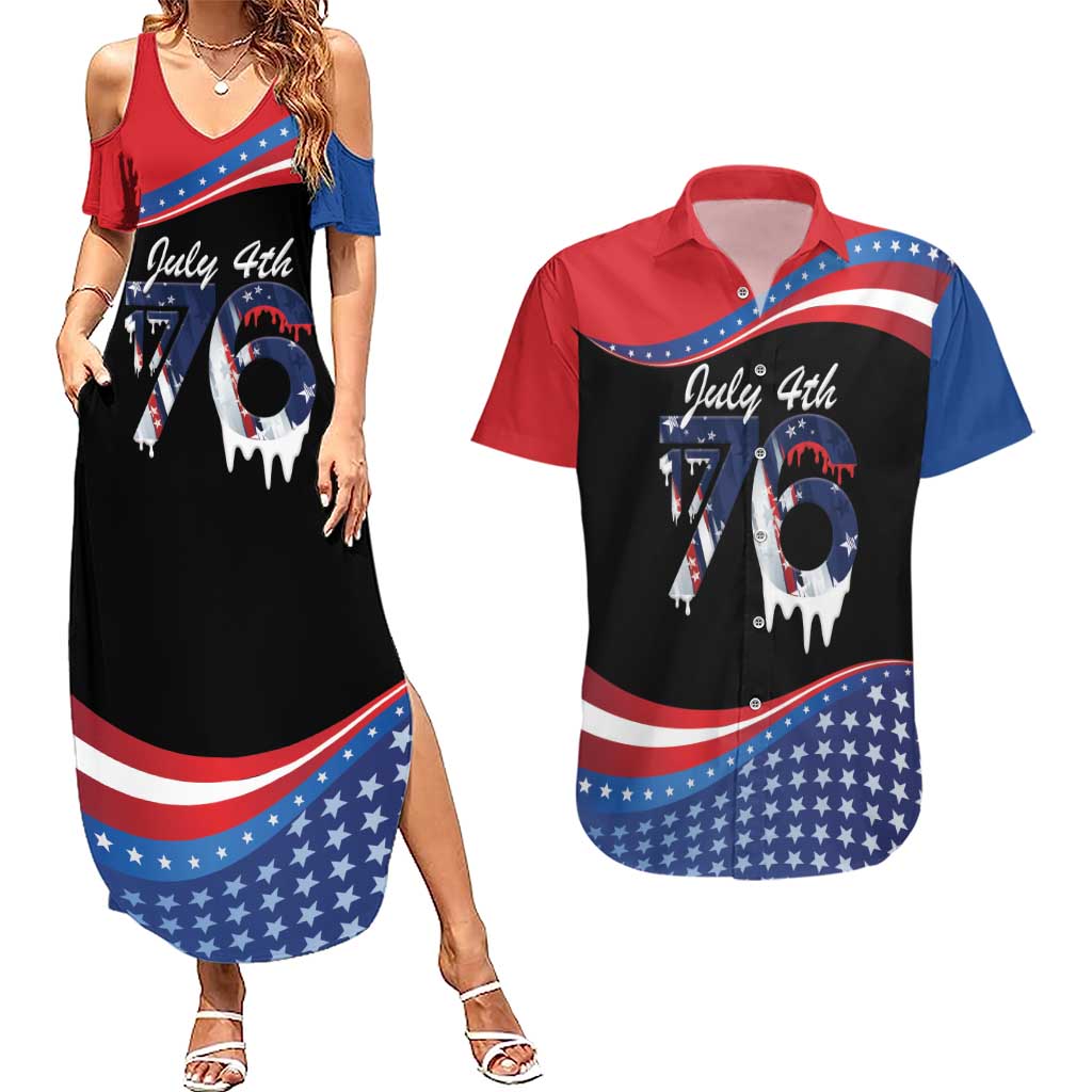 Funny Ice Cream 1776 Drip Personalized Couples Matching Summer Maxi Dress and Hawaiian Shirt American Flag 4th Of July