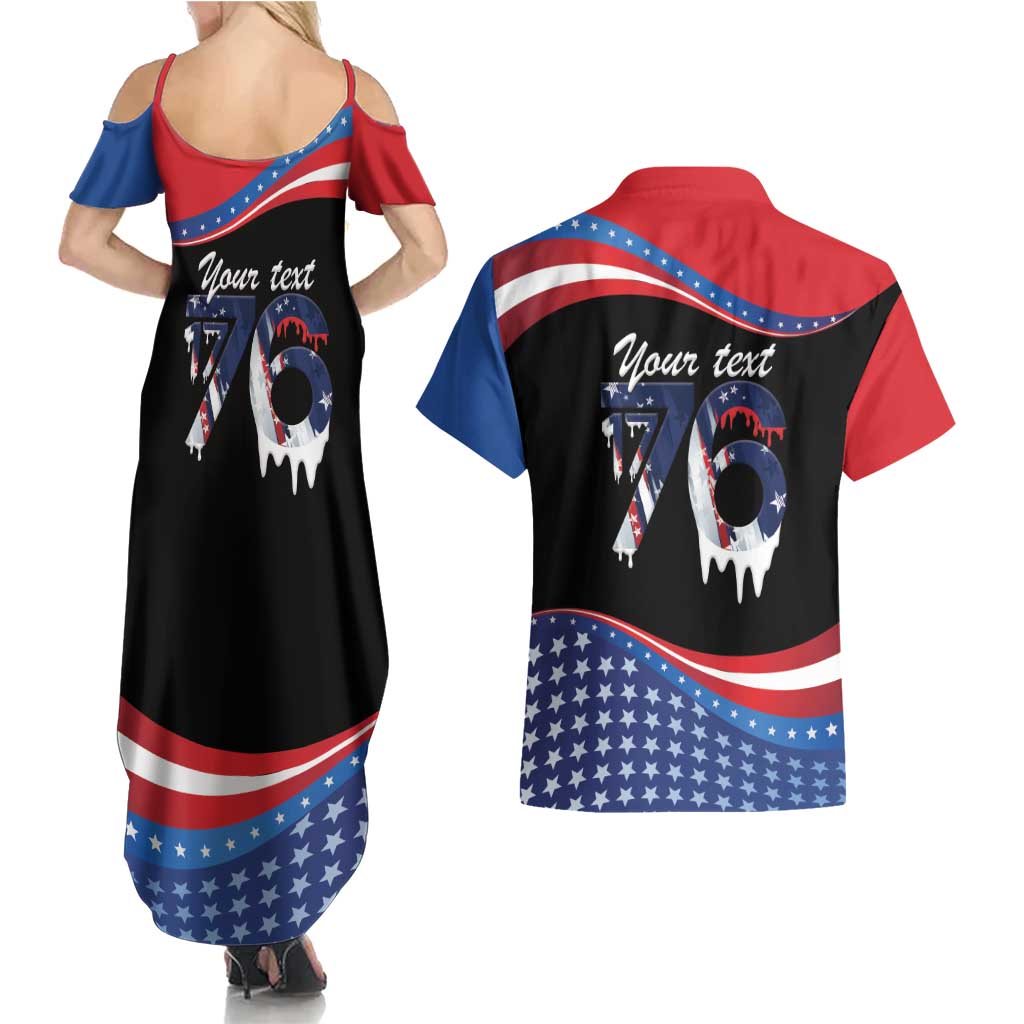 Funny Ice Cream 1776 Drip Personalized Couples Matching Summer Maxi Dress and Hawaiian Shirt American Flag 4th Of July