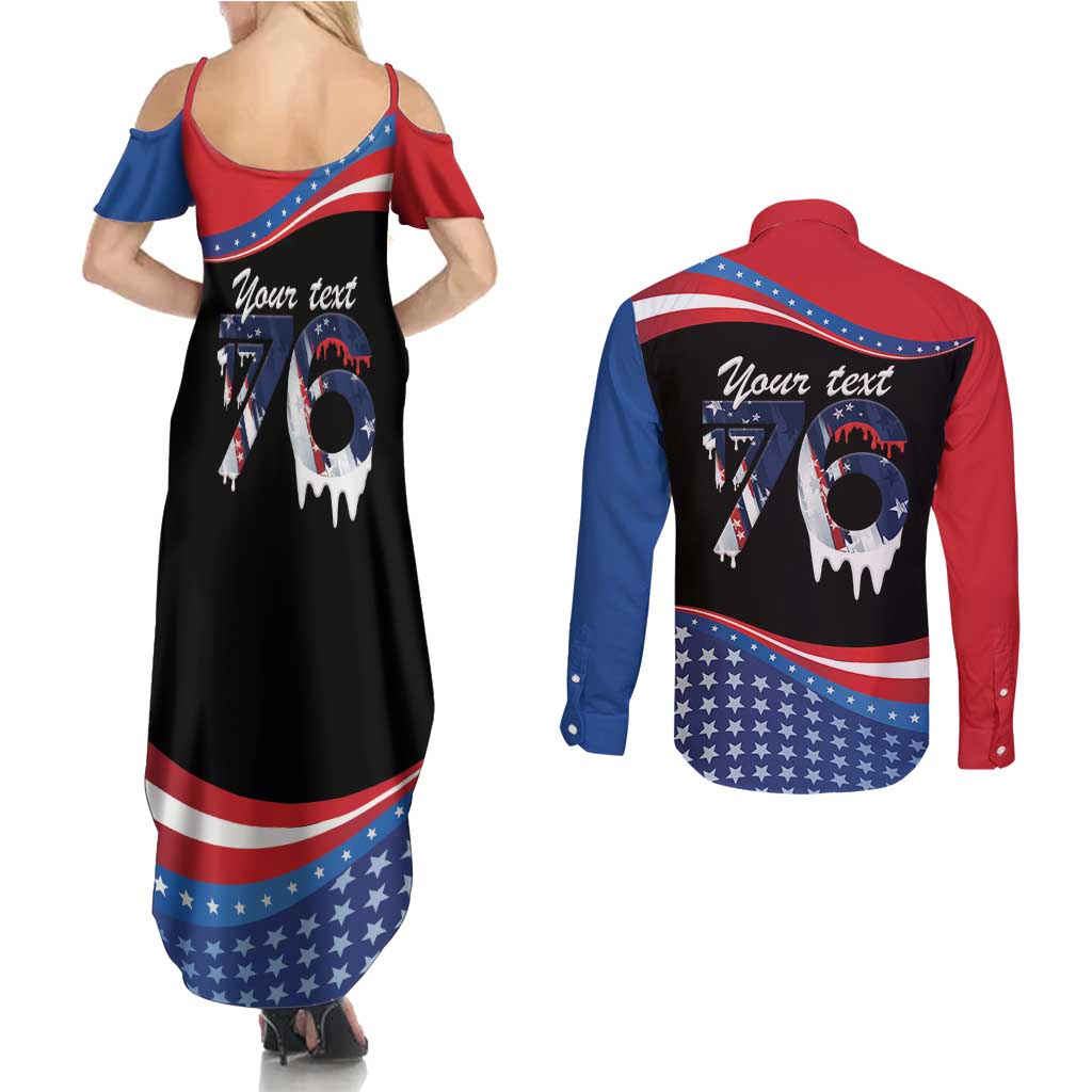 Funny Ice Cream 1776 Drip Personalized Couples Matching Summer Maxi Dress and Long Sleeve Button Shirt American Flag 4th Of July
