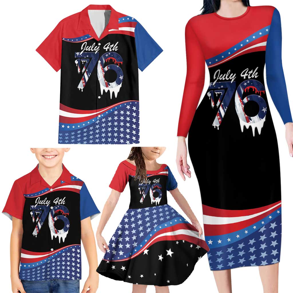 Funny Ice Cream 1776 Drip Personalized Family Matching Long Sleeve Bodycon Dress and Hawaiian Shirt American Flag 4th Of July
