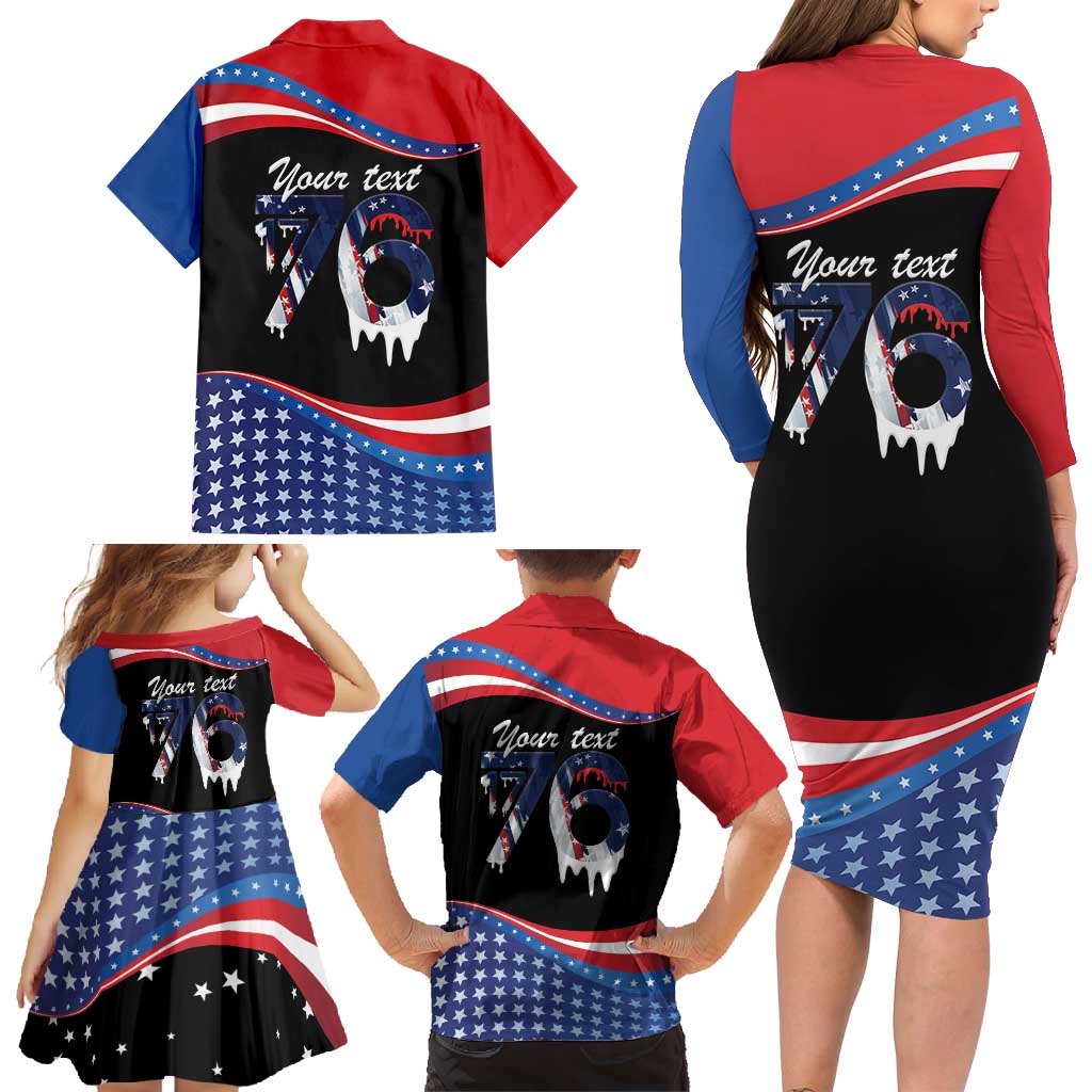 Funny Ice Cream 1776 Drip Personalized Family Matching Long Sleeve Bodycon Dress and Hawaiian Shirt American Flag 4th Of July