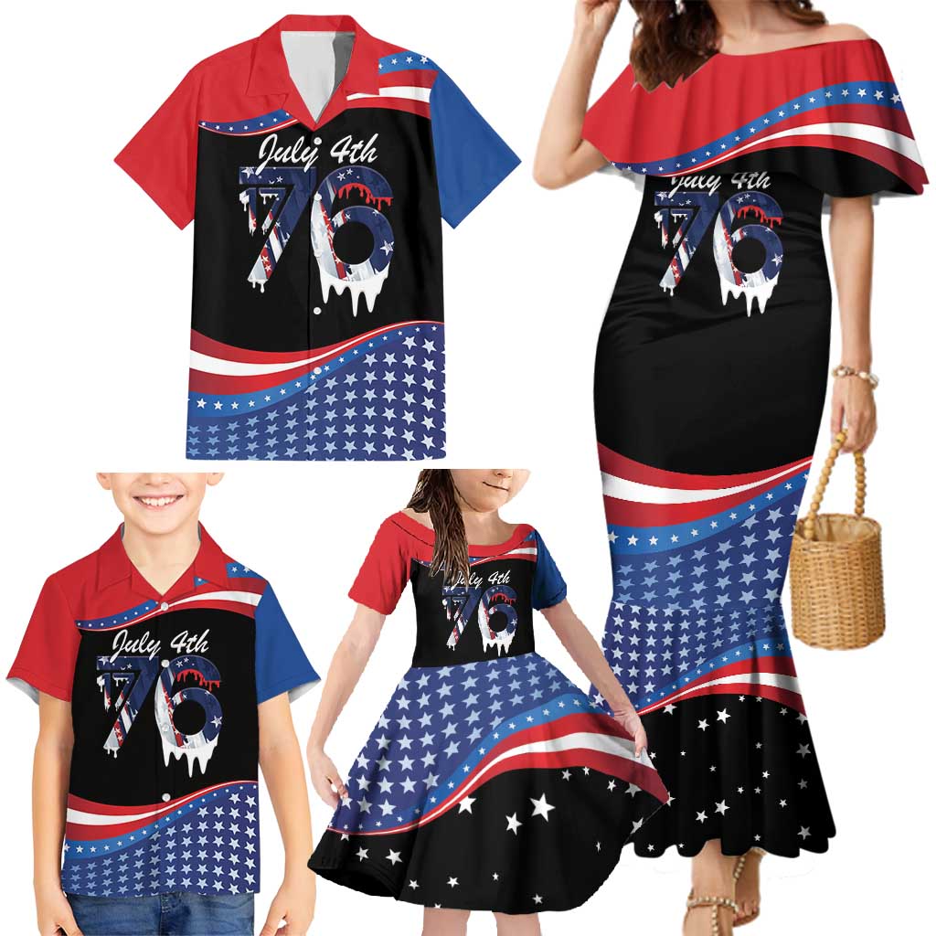 Funny Ice Cream 1776 Drip Personalized Family Matching Mermaid Dress and Hawaiian Shirt American Flag 4th Of July