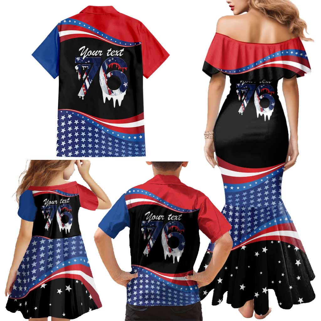 Funny Ice Cream 1776 Drip Personalized Family Matching Mermaid Dress and Hawaiian Shirt American Flag 4th Of July