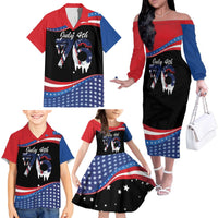 Funny Ice Cream 1776 Drip Personalized Family Matching Off The Shoulder Long Sleeve Dress and Hawaiian Shirt American Flag 4th Of July