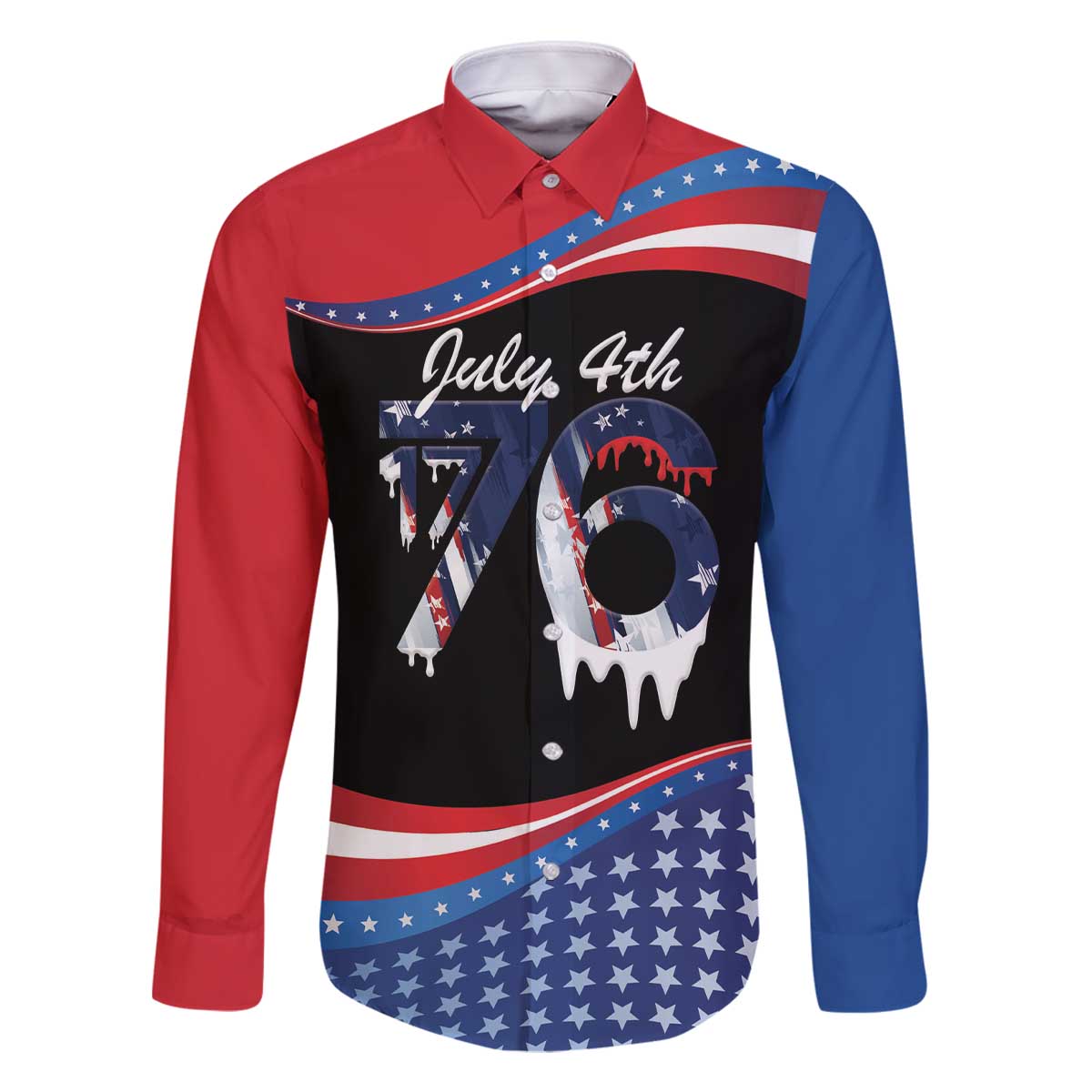 Funny Ice Cream 1776 Drip Personalized Family Matching Off The Shoulder Long Sleeve Dress and Hawaiian Shirt American Flag 4th Of July