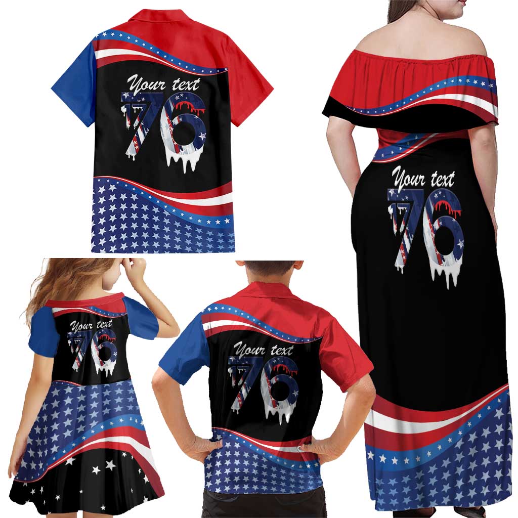 Funny Ice Cream 1776 Drip Personalized Family Matching Off Shoulder Maxi Dress and Hawaiian Shirt American Flag 4th Of July