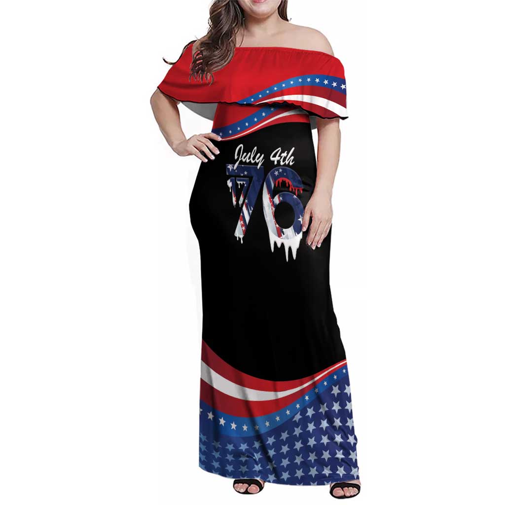 Funny Ice Cream 1776 Drip Personalized Family Matching Off Shoulder Maxi Dress and Hawaiian Shirt American Flag 4th Of July