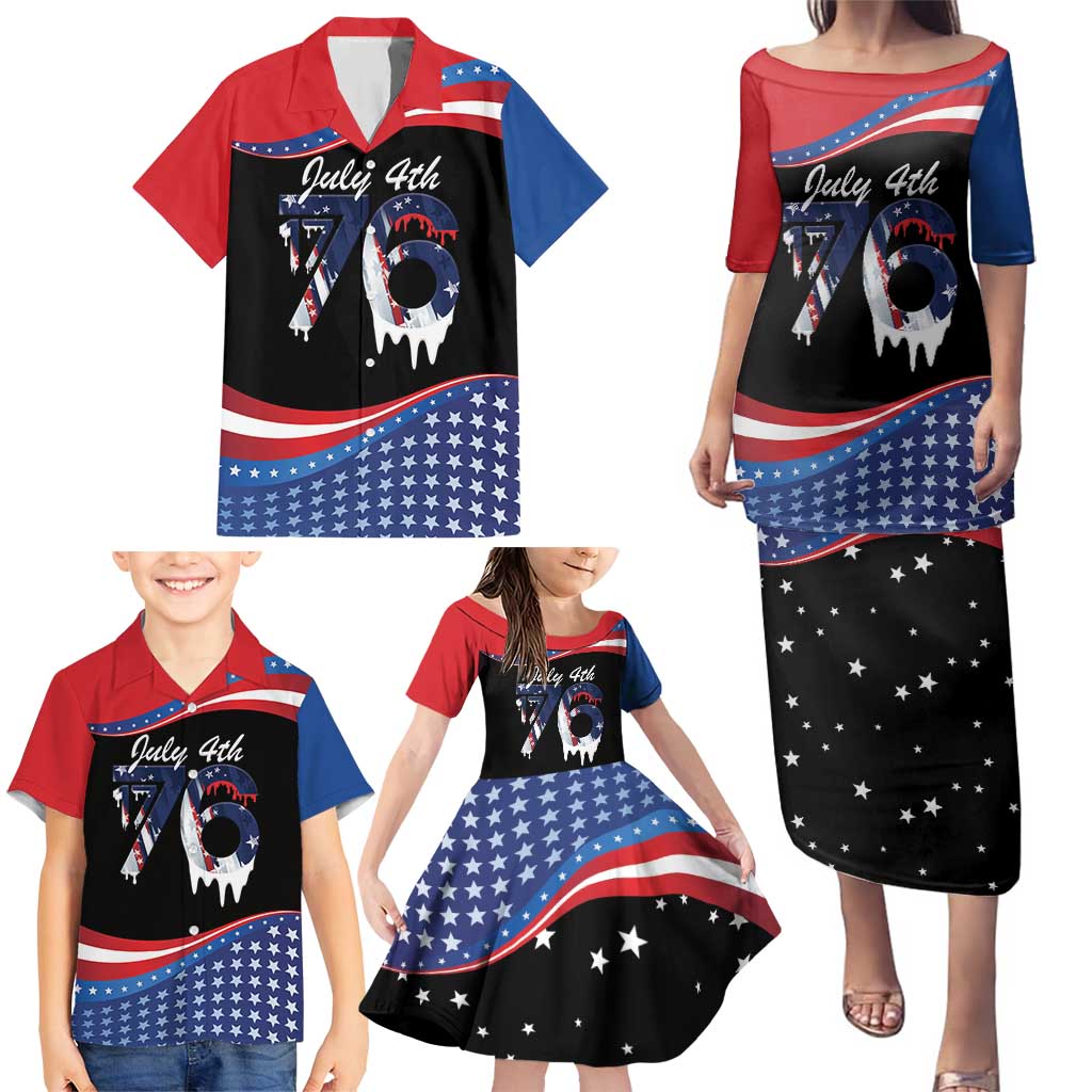 Funny Ice Cream 1776 Drip Personalized Family Matching Puletasi and Hawaiian Shirt American Flag 4th Of July