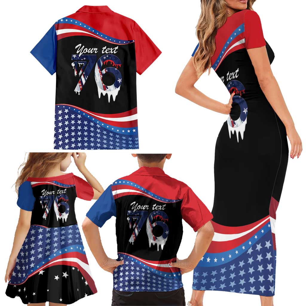 Funny Ice Cream 1776 Drip Personalized Family Matching Short Sleeve Bodycon Dress and Hawaiian Shirt American Flag 4th Of July