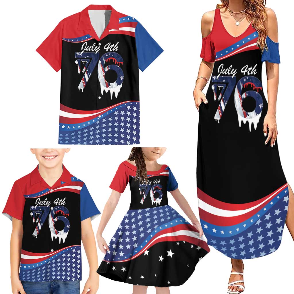 Funny Ice Cream 1776 Drip Personalized Family Matching Summer Maxi Dress and Hawaiian Shirt American Flag 4th Of July
