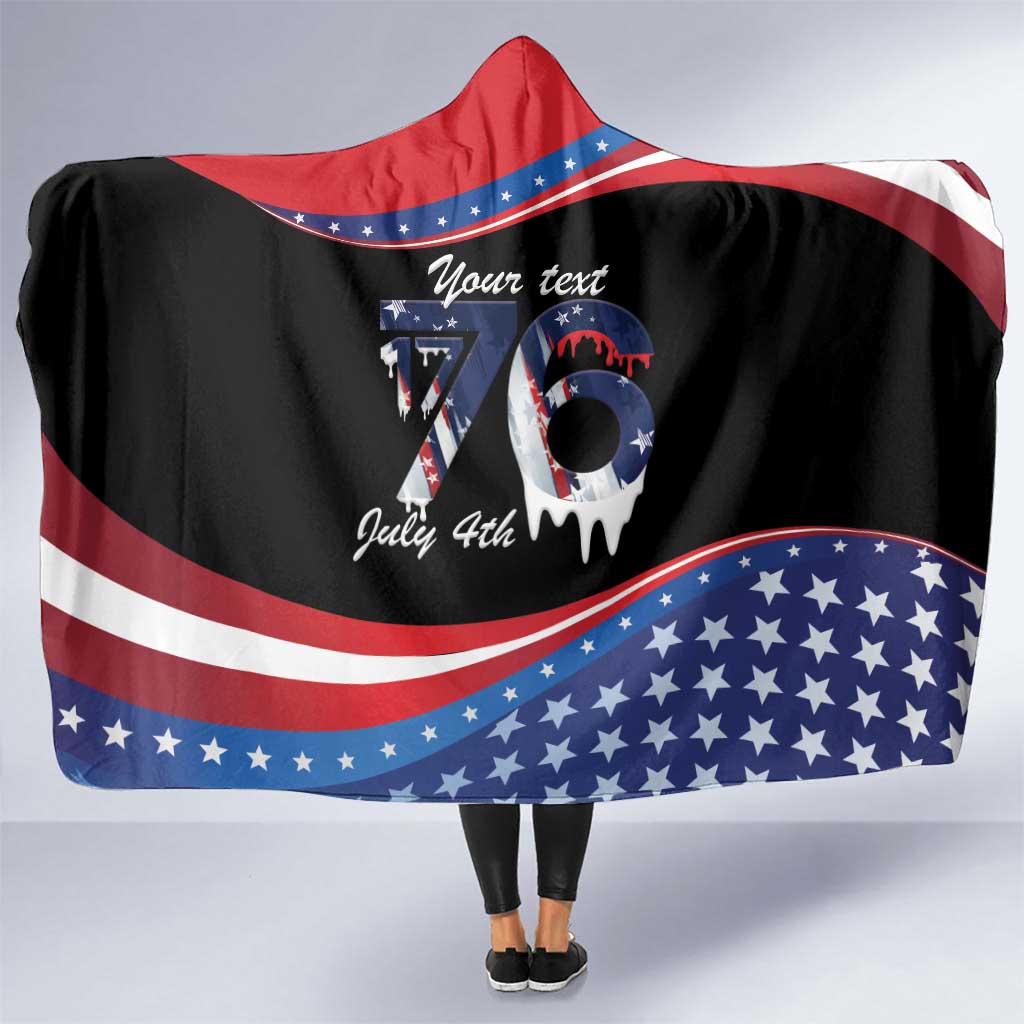 Funny Ice Cream 1776 Drip Personalized Hooded Blanket American Flag 4th Of July