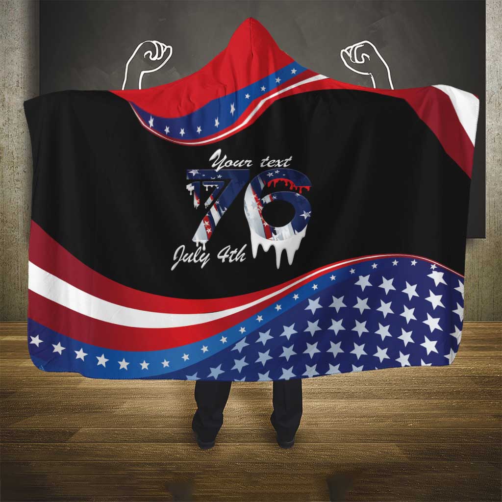 Funny Ice Cream 1776 Drip Personalized Hooded Blanket American Flag 4th Of July